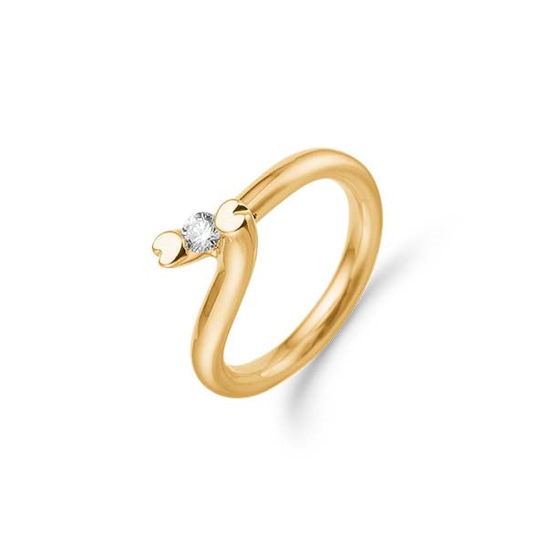 True Love ring fra Aagaard i 14 karat guld med 0,05 ct diamant og hjerteformede ender.